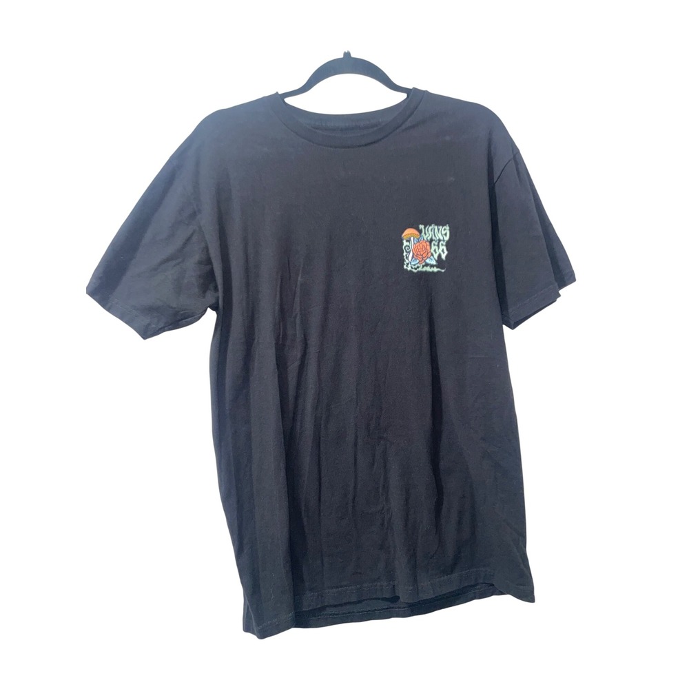 Vans 66 Classic Fit Men's Black Graphic T-Shirt Skull Rose Mushrooms Sz‎ M